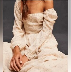 Free People Malina Maxi Dress Cream Lace Boho Babydoll Size Small